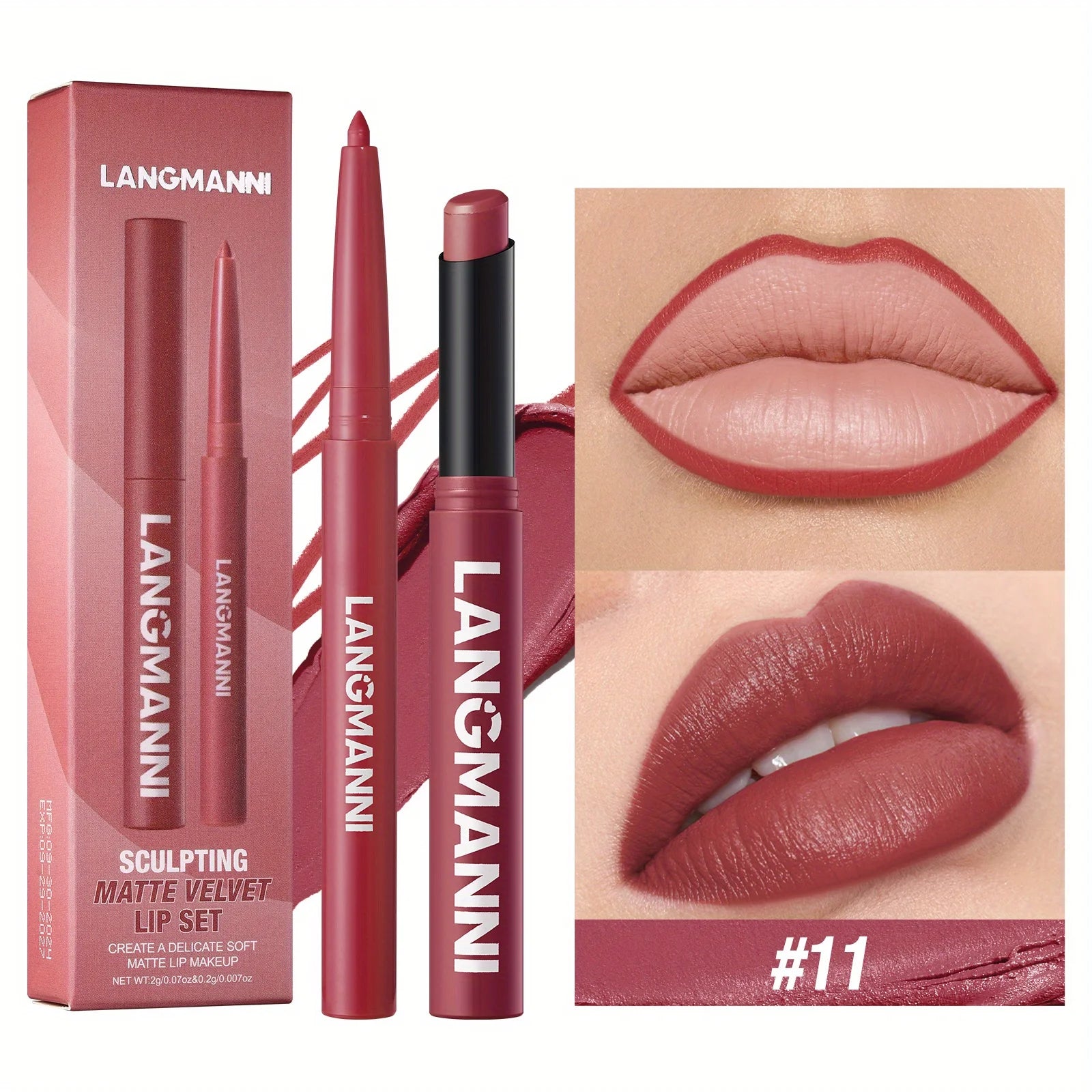 Oblique Rotating Matte Lipstick Lasting & Matte Lip Liner 2 Combination Set