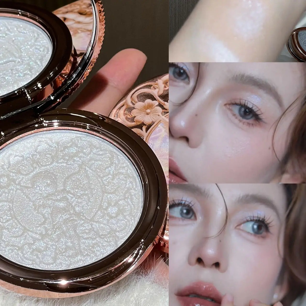 Little Angel Pearl Glow Highlighter Palette 4 Shades Fine Shimmer Face Illuminator Powder Waterproof Long Wear Makeup Gift