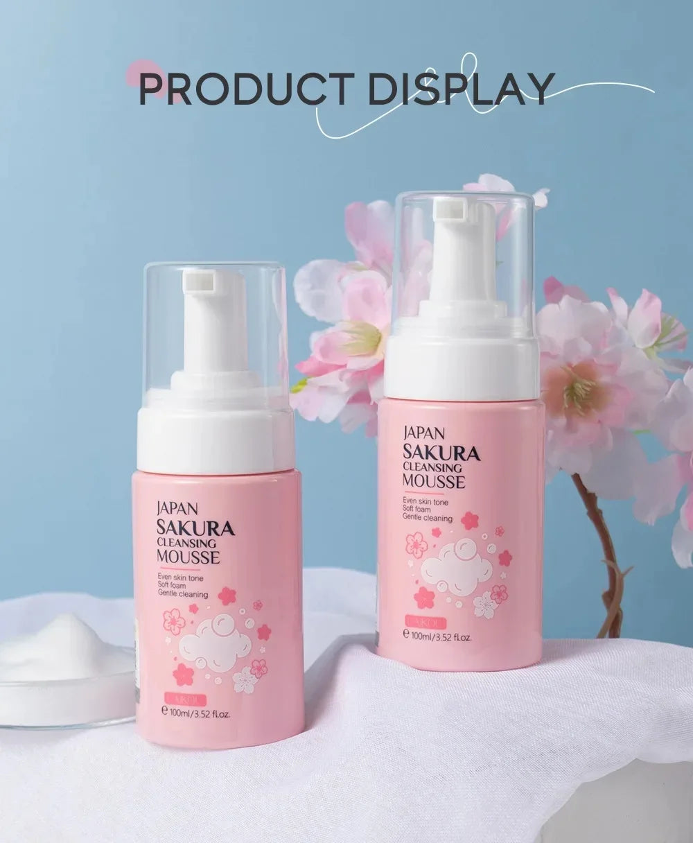 LAIKOU Japan Sakura Cleansing Mousse Gentle Foam Face Wash Even Skin Tone Deep Cleansing Non-Irritating Facial Cleanser 100ml
