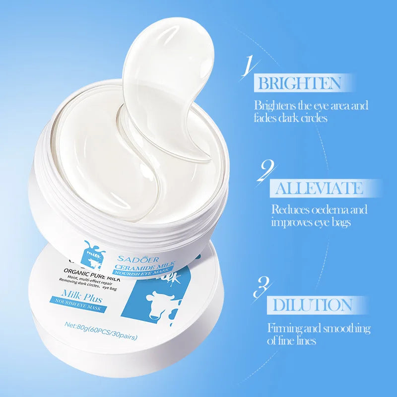 60pcs SADOER Milk Crystal Collagen Eye Mask Firming Anti Dark Circles Remove Eyes Bags Moisturizing Eye Patches Eyes Skin Care