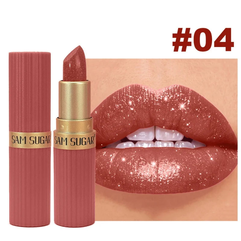 Diamond Pearlescent Lipstick Glitter Shiny Metallic Lipstick Lip Tint Long Lasting Nude Shimmer Shiny Lip Gloss Makeup