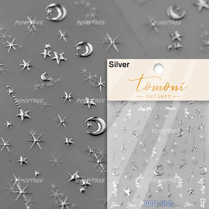 Geometric Lines Star Love Heart Chain Silver Gold Lava Letter Flower Growth Ring Number 5D DIY Nail Art Stickers Manicure Decals