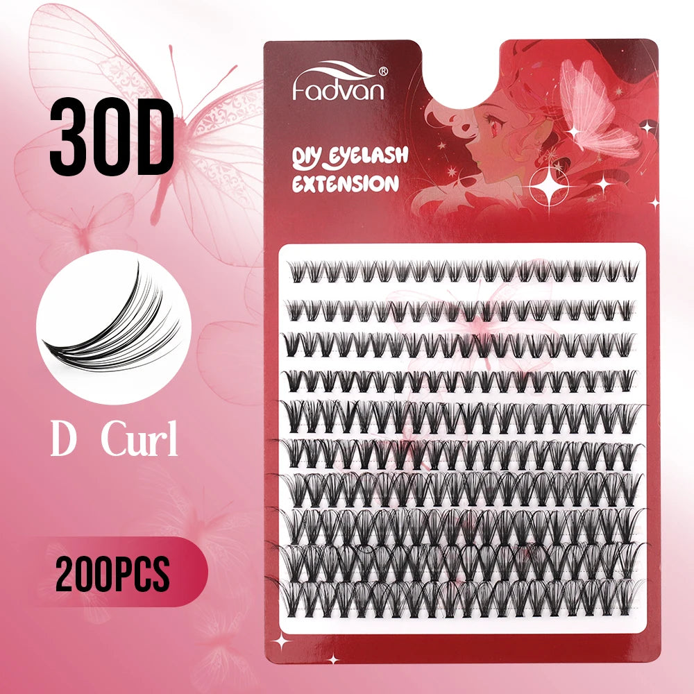Fadvan 60P/80P DIY Eyelash Extension Kit Individual Lashes Cluster D Curl Mix Lash Clusters with Bond and Seal Lash Extensions