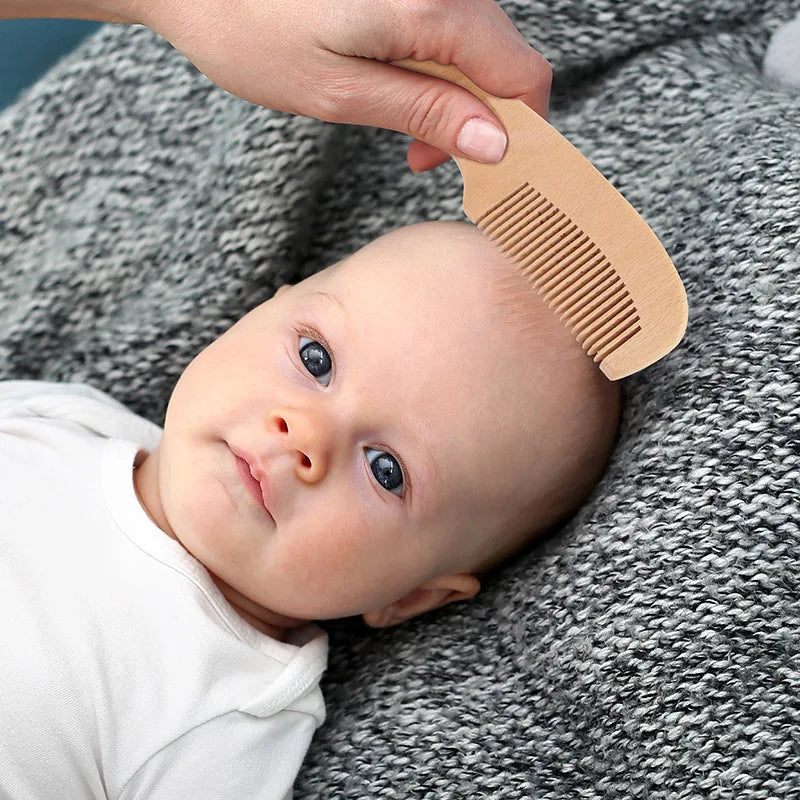 2pcs Baby Hair Comb and Brush Set Baby Care Hair Soothing Hair Brush Beech Soft Wood Comb Newborn Massager Baby Shower Gift