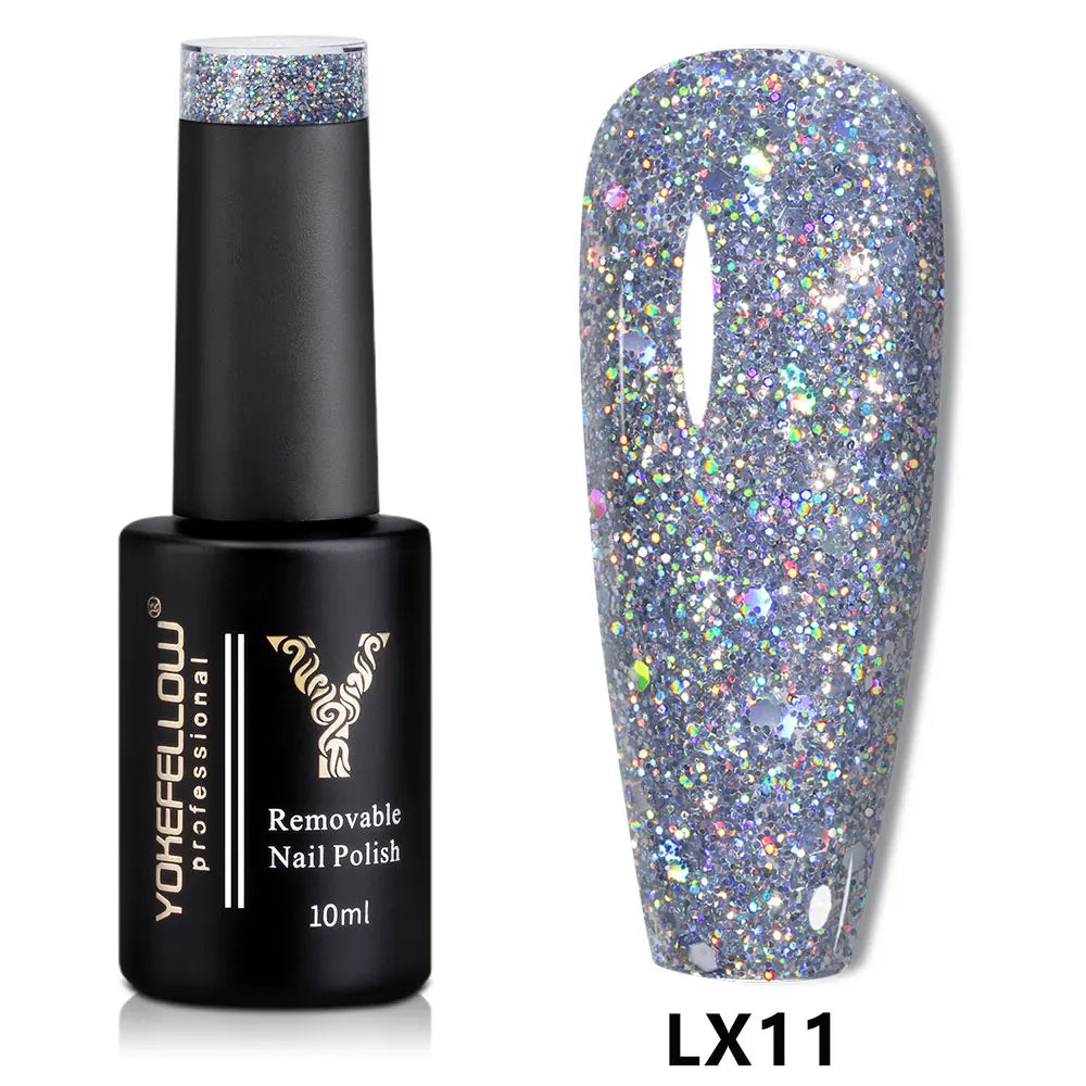2024 New YOKEFELLOW 10ML Reflective Glitter Gel Nail Polish Soak Off UV Gel Varnish Colorful Nail Gel Polish For Manicure
