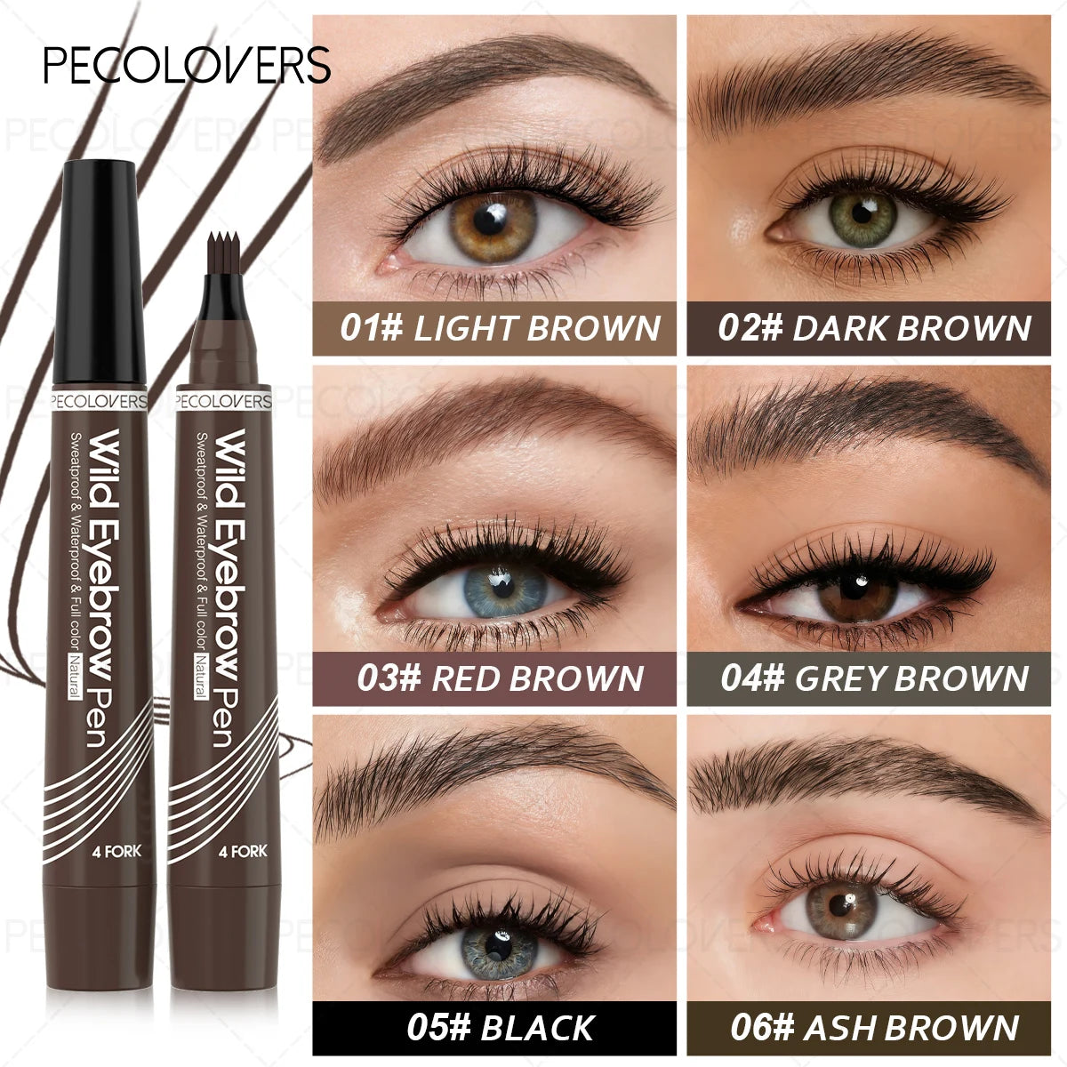 Multi-color Four-pronged Eyebrow Pencil, Liquid Eyebrow Pencil, Defined Eyebrows, Waterproof and Sweatproof, Eyebrow Cosmetics