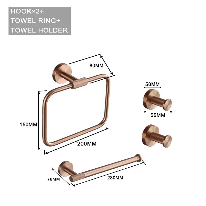 Brushed Rose Gold Accessories Set Toilet Brush Holder Toilet Paper Holder Towel Bar Rail Rack Hanger Hook Soap Dish Hardware