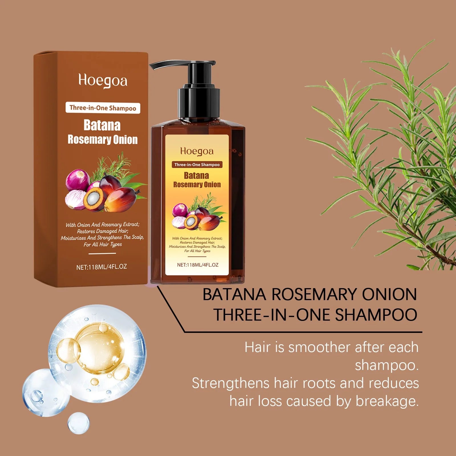 3 In 1 Batana Rosemary Onion Shampoo Deep Nourishing Scalp Remove Dandruff Long Lasting Scent Hair Scalp Cleaning Care Lotion