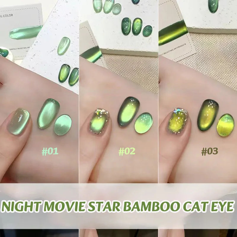 TC 10ML 2026 New Star Bamboo Cat Eye Nail Supplies Pavilion Strobe Green Glass Bead Cat Eye Magnetic Gel Polish Summer Nails