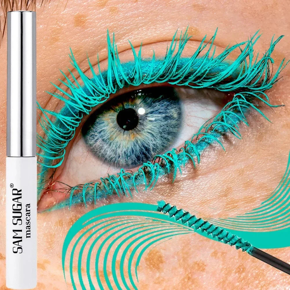 Colorful Mascara 12 Colors Waterproof Fast Dry Lasting Eyelashes Curls Extension Make-Up Emerald Green Slender Brush Ink Mascara