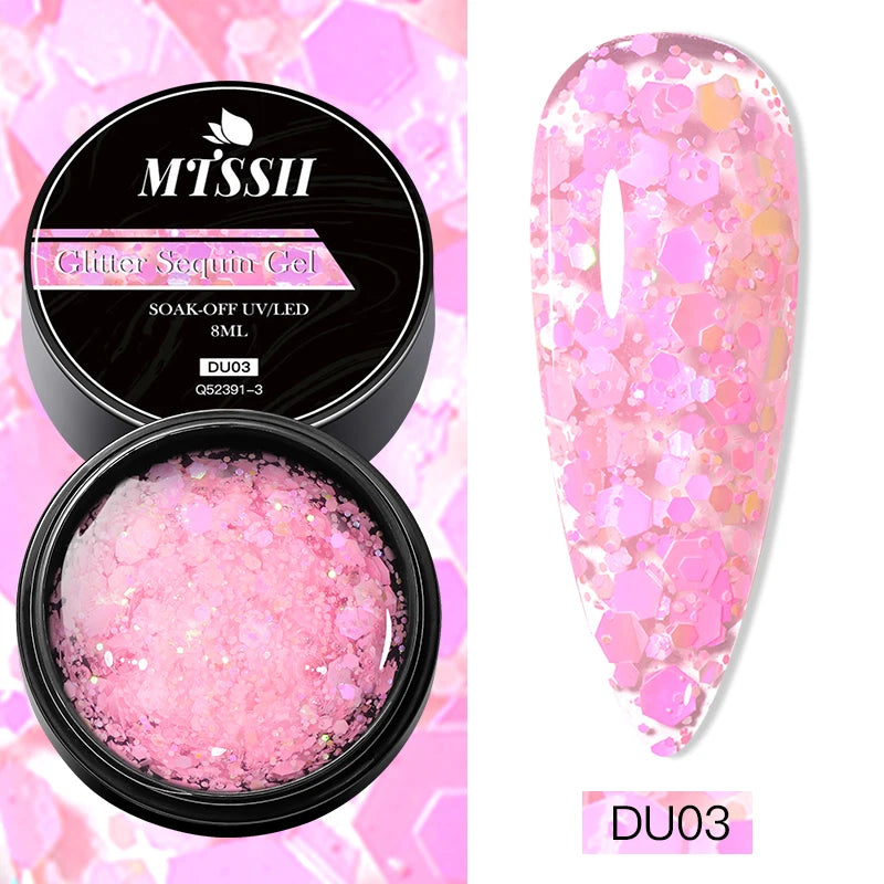 8ML Glitter Gel Nail Polish Shining Mineral Sequins Soak Off UV LED Nail Gel Semi Permanent Nail Art Supplies for Manicure
