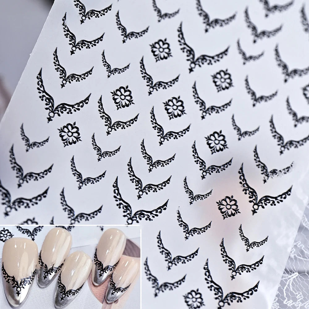 1pcs Gilded French 3D Embossed Nail Stickers Metallic V-Shaped Lace Fingertip Pattern Charming Design Nails Decoration Supplies