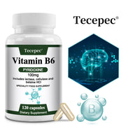 Vitamin B6 Capsules - Brain Function & Memory, Concentration, Cardiovascular, Skin, Hair, Immune, Non-GMO, Dietary Supplement