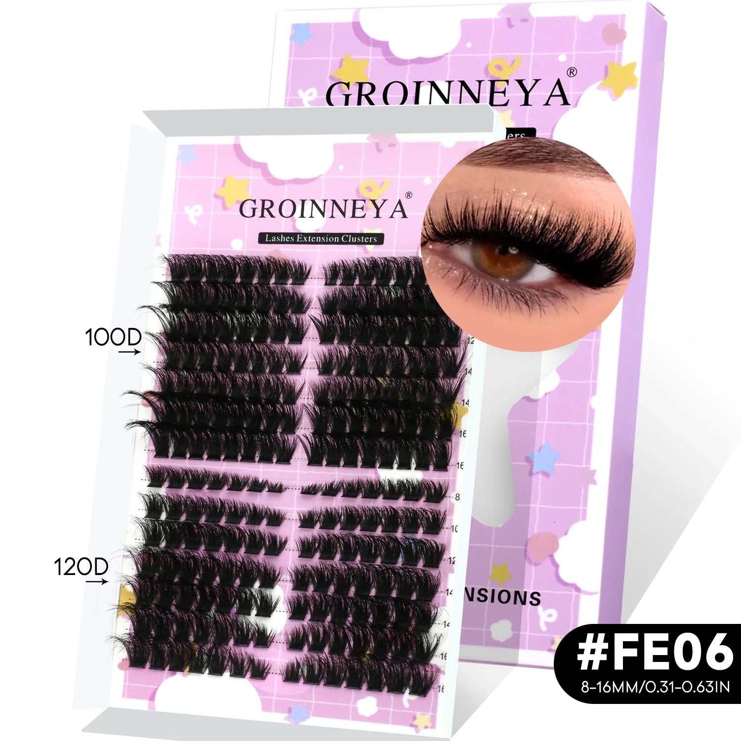 GROINNEYA Lash Clusters Kit Natural Cat Lashes Winged End Eye Elongated Eyelashes With Lash Bond & Seal Cluster Kit DIY at Home