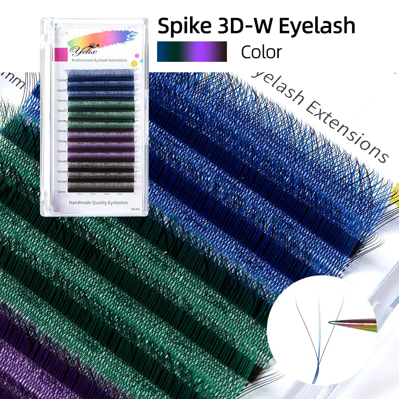 Yelix New Premade Spikes Eyelash Extension Black Purple Spike 3D-W Lash Extensions Supplies Fluffy Volume Fans Individual Lashes