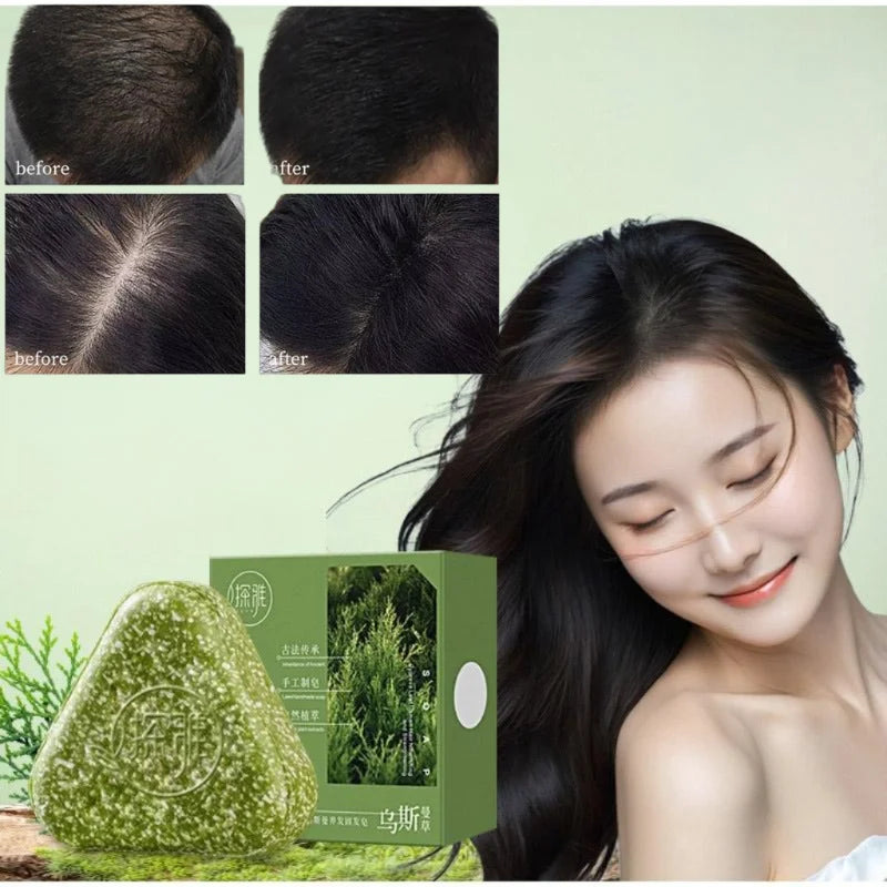 Herbal Handmade Shampoo Soap Arborvitae Usman Grass Anti-hair Loss Oil Control Dandruff Itching Herbal Fluffy Hair Follicle Soap