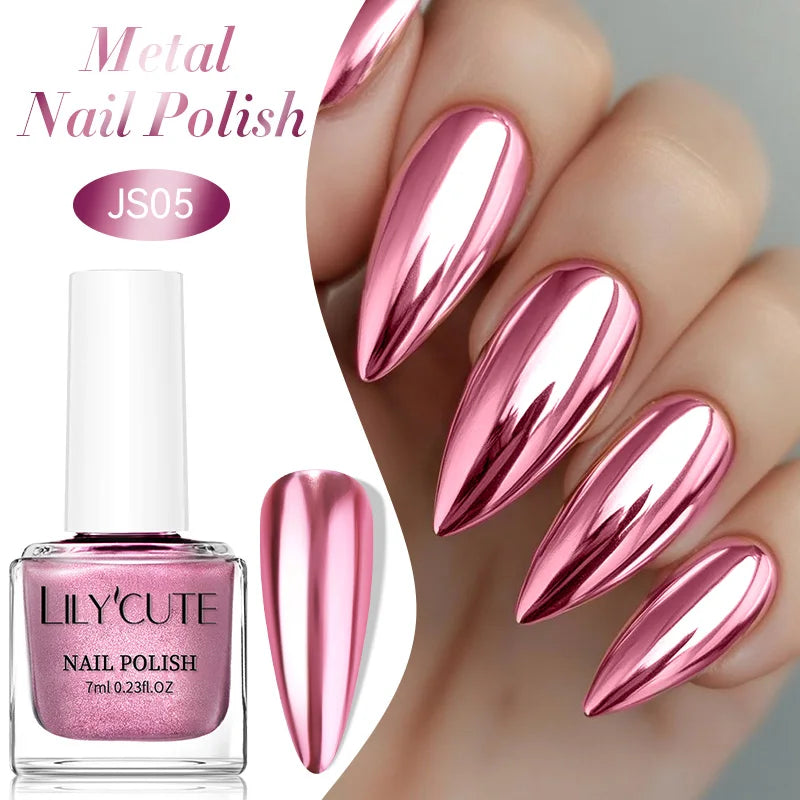 LILYCUTE 7ML Super Bright Silver Metallic Nail Polish No Need Lamp Quick Dry French Style Glass Bottle Manicure Nail Art Varnish