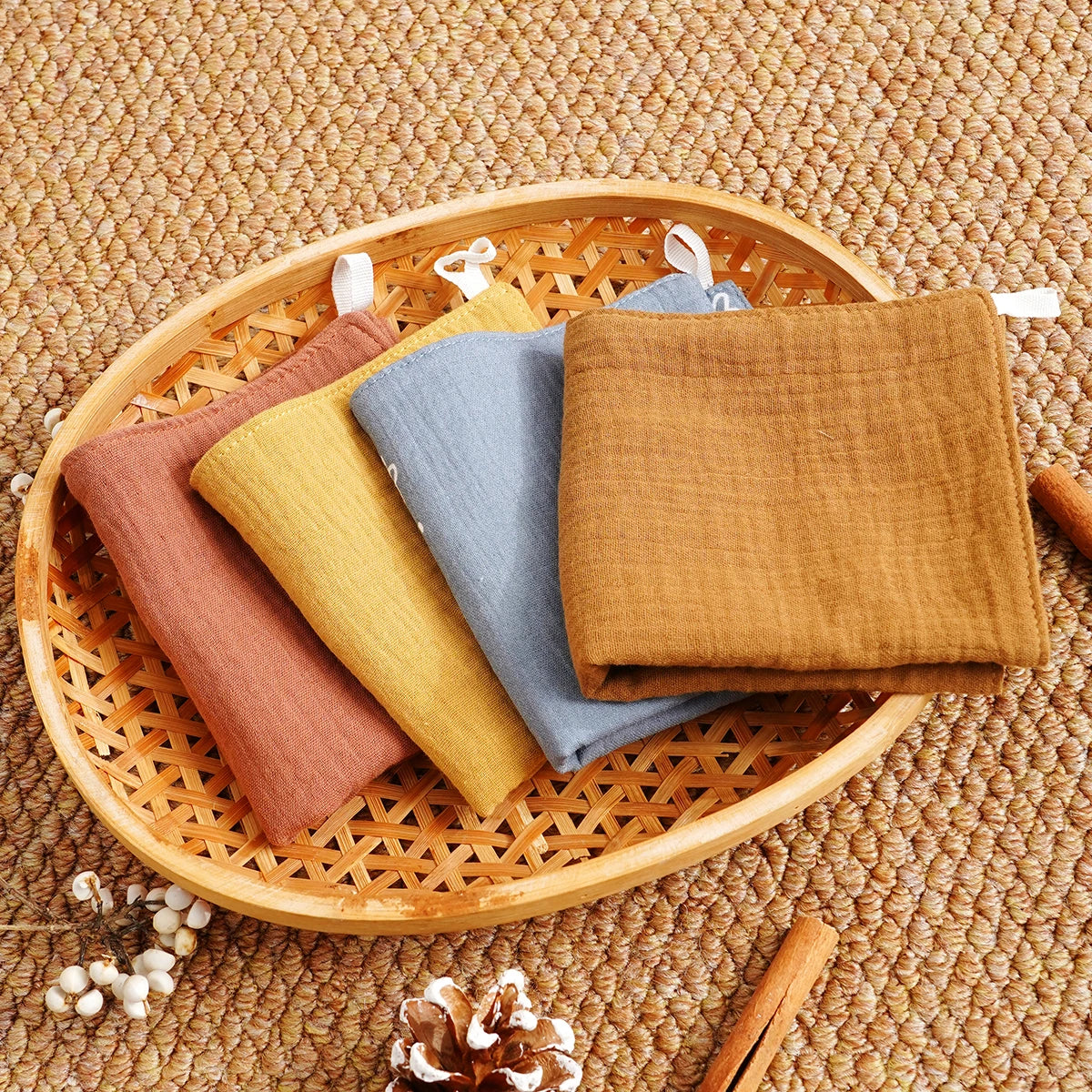 Elinfant 4PCS Baby Face Towel 100% Cotton Crepe Cloth Washcloth Soft Cozy Cloth Wipes Infant Burp Cloth