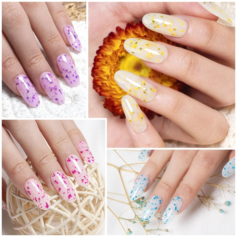 PUENTE 5ml Flower Fairy Gel Nail Polish Pink Blue Purple Natural Dried Flowers Gel For Nail Art Soak Off UV Varnish For Manicure