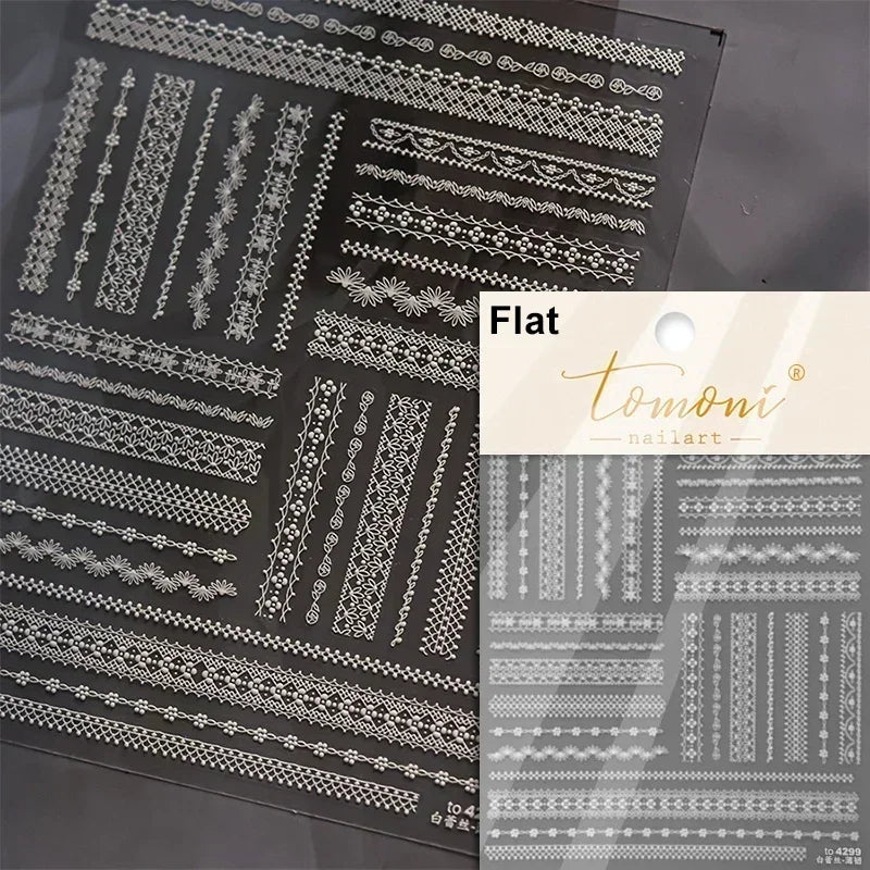 1pcs Elegant 5D Pearl Lace Wave Nail Art Stickers Exquisite White Lines Nail Decoration Decals DIY Self Adhesive Transfer Slider