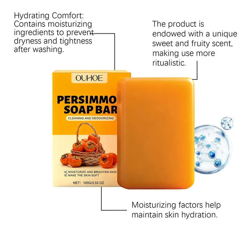 Persimmon Fruity Aroma Honey Bath Soap Bar,Reduce Mature Skin Elderly Odor,Face Body Gentle Cleansing Refreshing Moisturizing