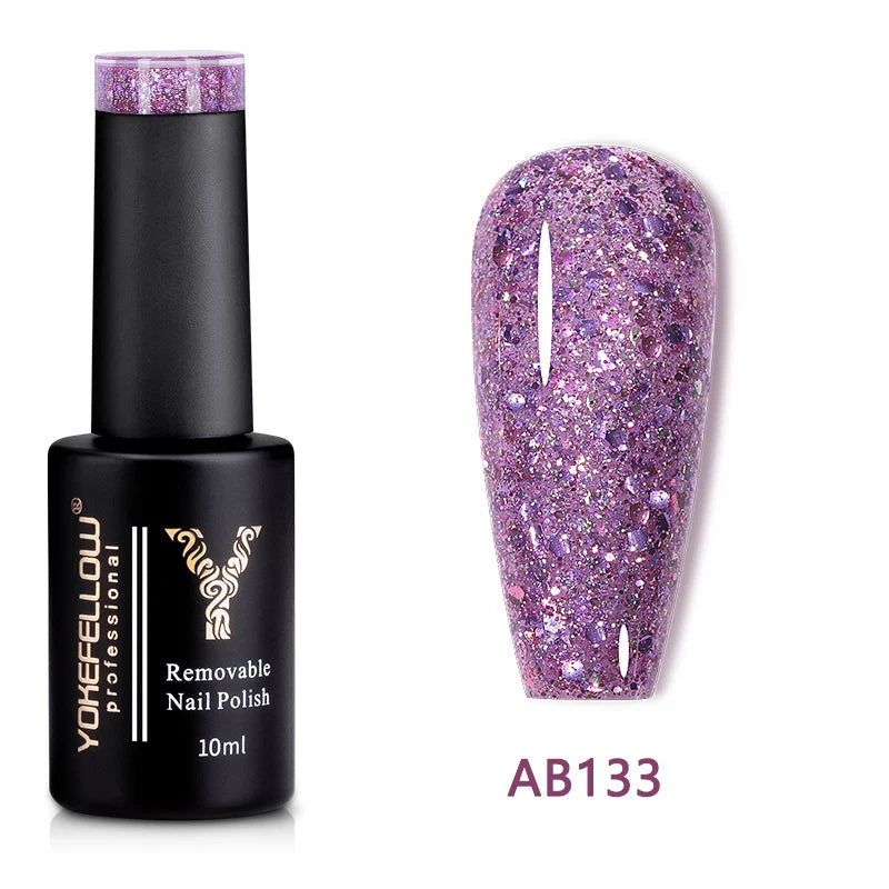 2024 New YOKEFELLOW 10ML Reflective Glitter Gel Nail Polish Soak Off UV Gel Varnish Colorful Nail Gel Polish For Manicure