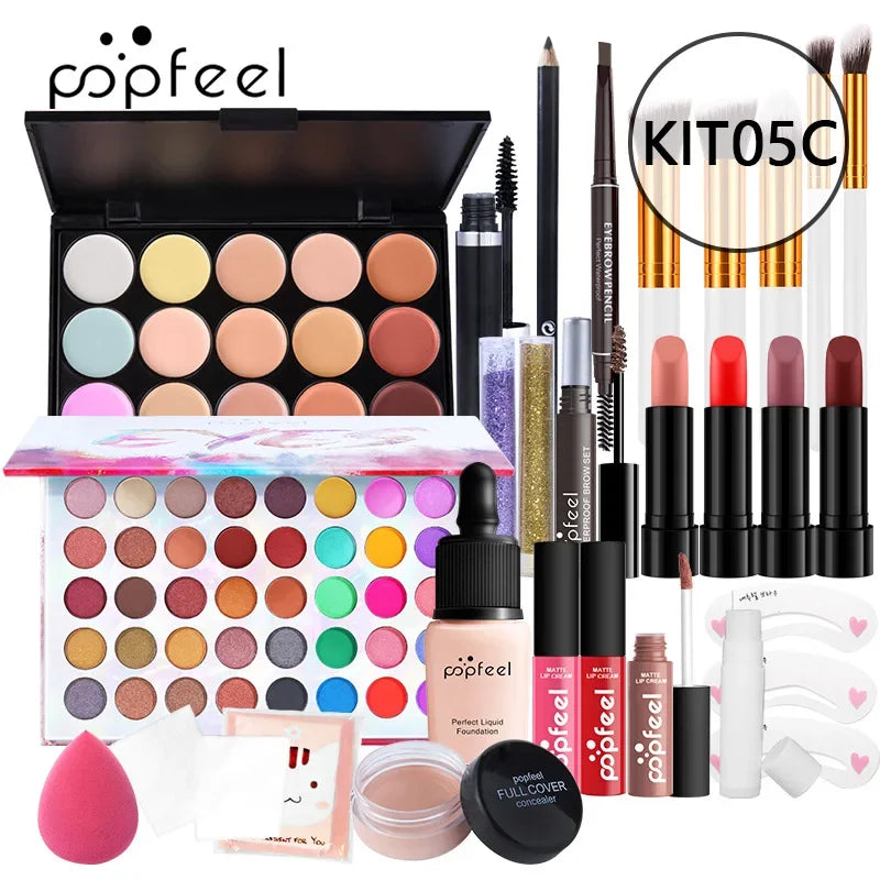 Christmas Makeup Gift Box Foundation Eyeshadow Powder Long Lasting Lip Ink 27 Pieces Birthday Gifts Makeup for Women Full Kit