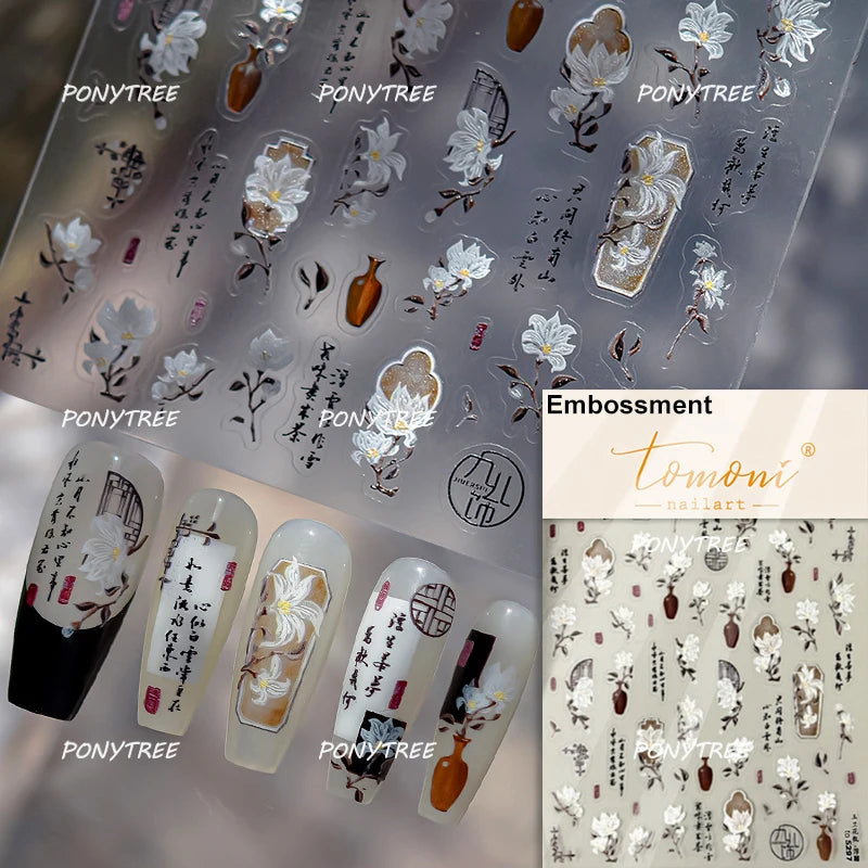 Elegant Pink Purple Flower Rose Colourful Gentle Petal Peach Blossom Metal Shiny Self Nail Art Sticker Decoration Manicure Decal