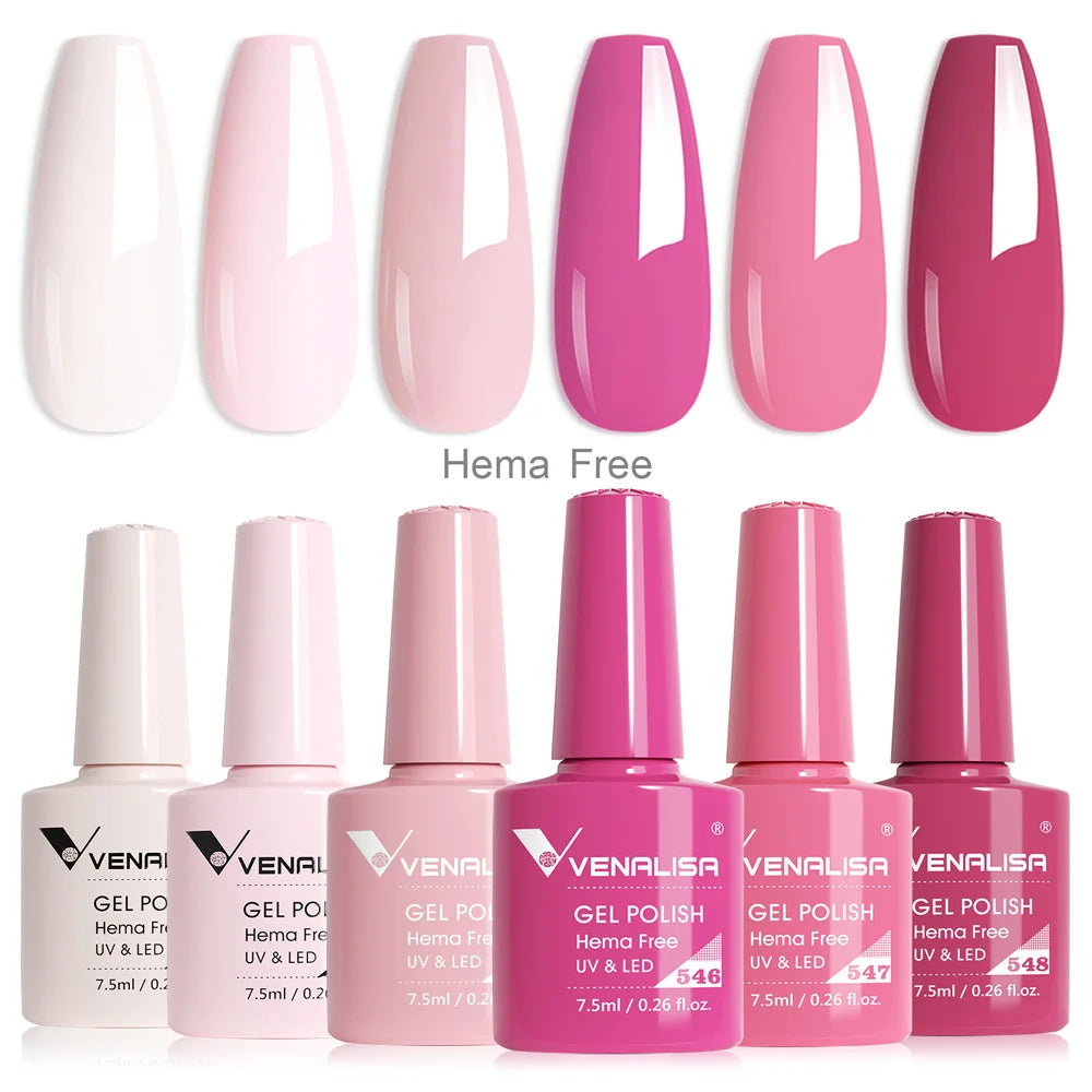 Venalisa Nail Gel Polish Kit HEMA TPO FREE Nude Pink Color Collection Self Leveling Full Coverage Nail Manicure Set 6Pcs Kit