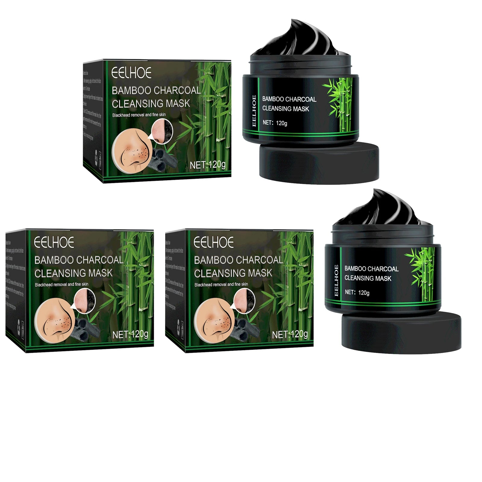 EELHOE Bamboo Charcoal Tear-Off Mask Deeply Remove Blackheads Cleaning Shrinking Pores Moisturizing Carbon Black Mud Facial Mask