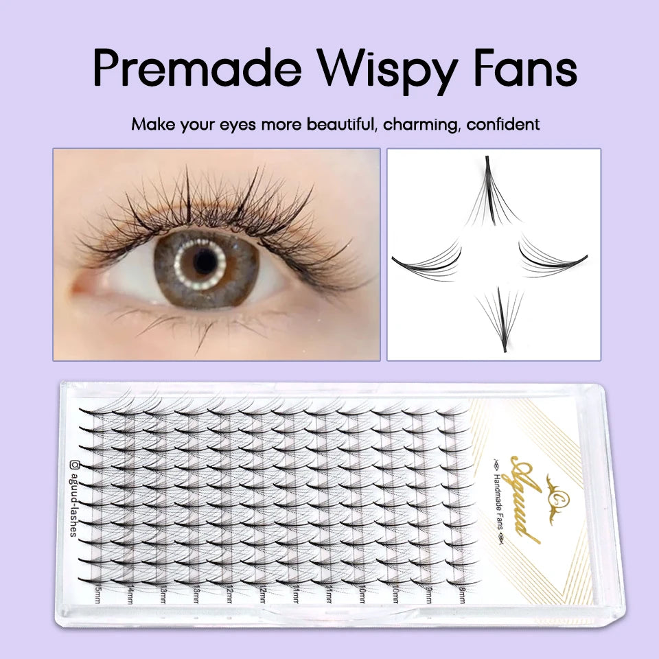 AGUUD Wispy Premade Fans Lash Extension 3D 5D 7D 9D Pointy Base Russian Volume Lash Extension Promade Spike Fans Cluster Eyelash