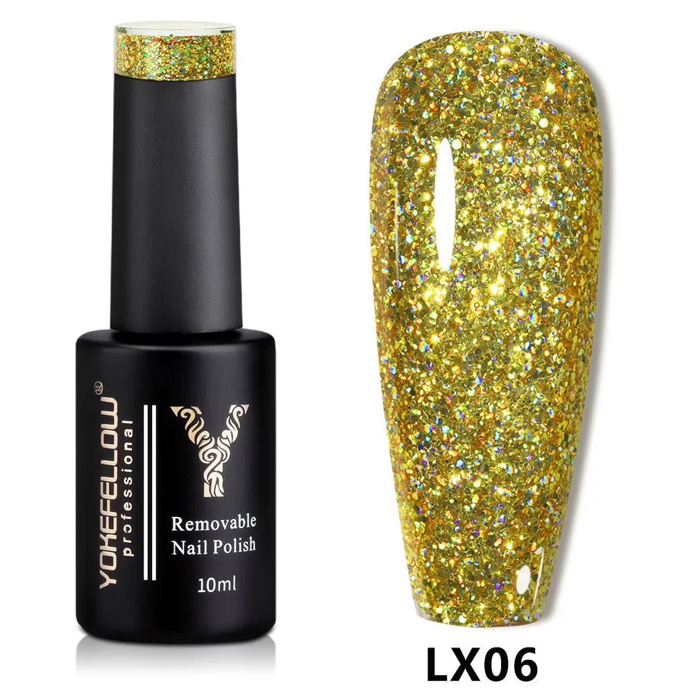 2024 New YOKEFELLOW 10ML Reflective Glitter Gel Nail Polish Soak Off UV Gel Varnish Colorful Nail Gel Polish For Manicure