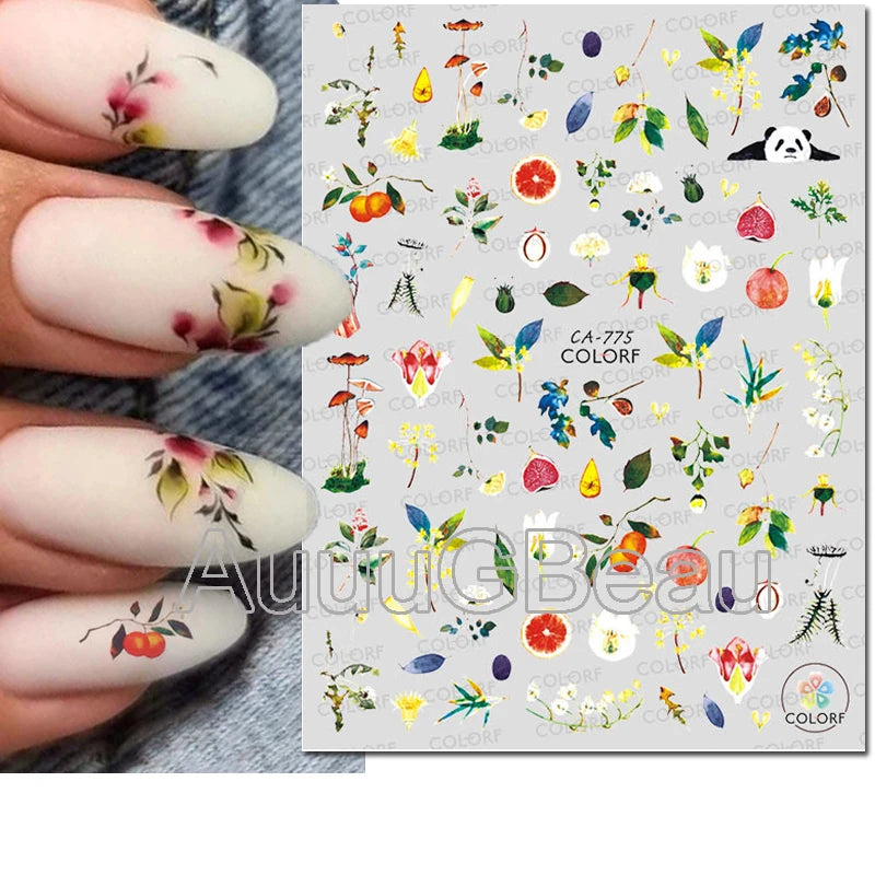3d Nail Art Decals Geometric Lines Daisy Sunflowers Letters Adhesive Sliders Nail Stickers Decoration For Manicure