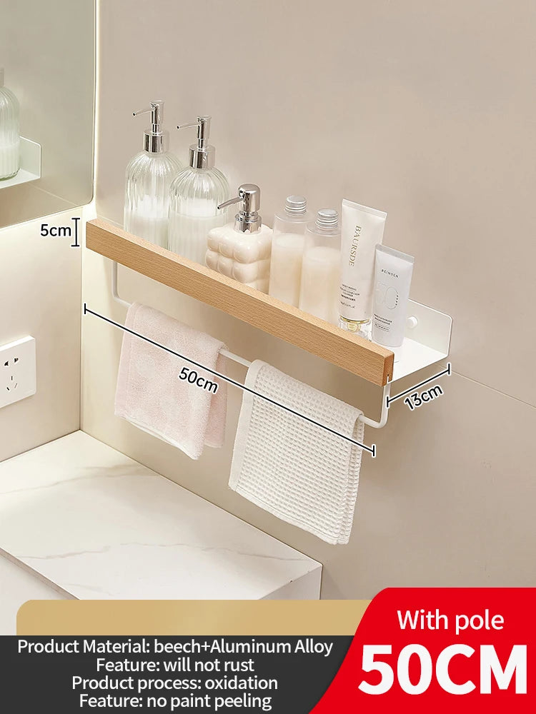 Wood Aluminum Waterproof for Bathroom Shelf Shelves Shampoo Makeup Storage Holder Accessories Kitchen Sorage Bath Accessories