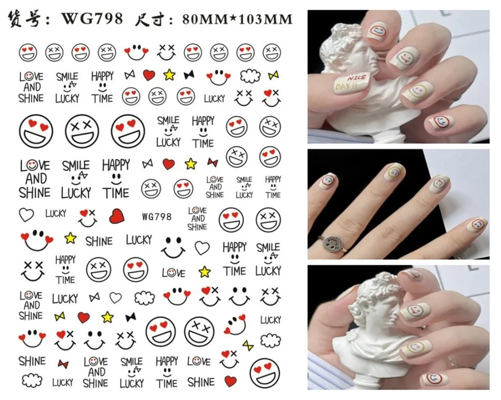 3D Yellow Smile Nlail Art Stickers Nail Decals for Nails Smile Face Manicure Japanese Design DIY Cute Nail Decals Accessories