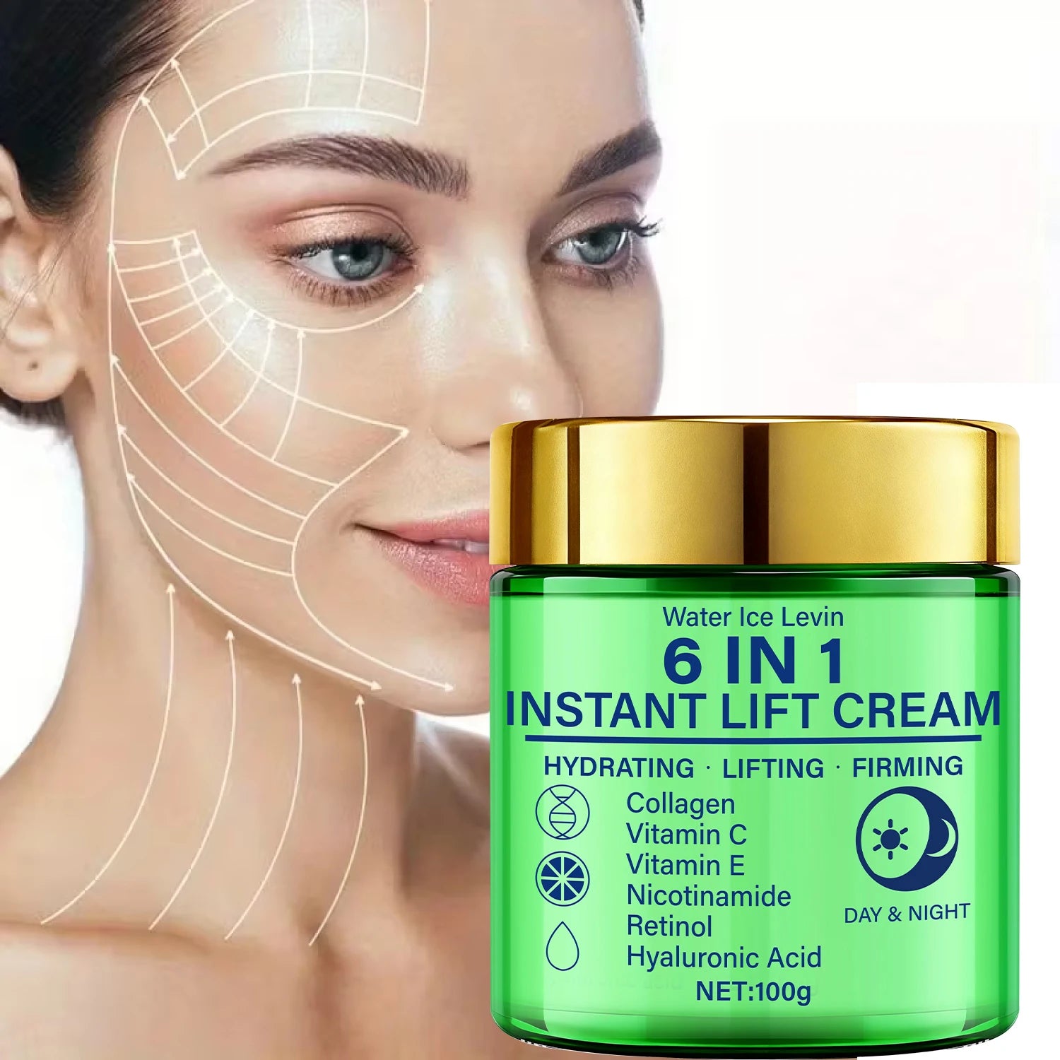 6-in-1 Instant Lift Cream Collagen Vitamin C Retinol Blend. Hydrates, Lifts, Firms Skin. Day Night Use. Visible Tightening. 100g.
