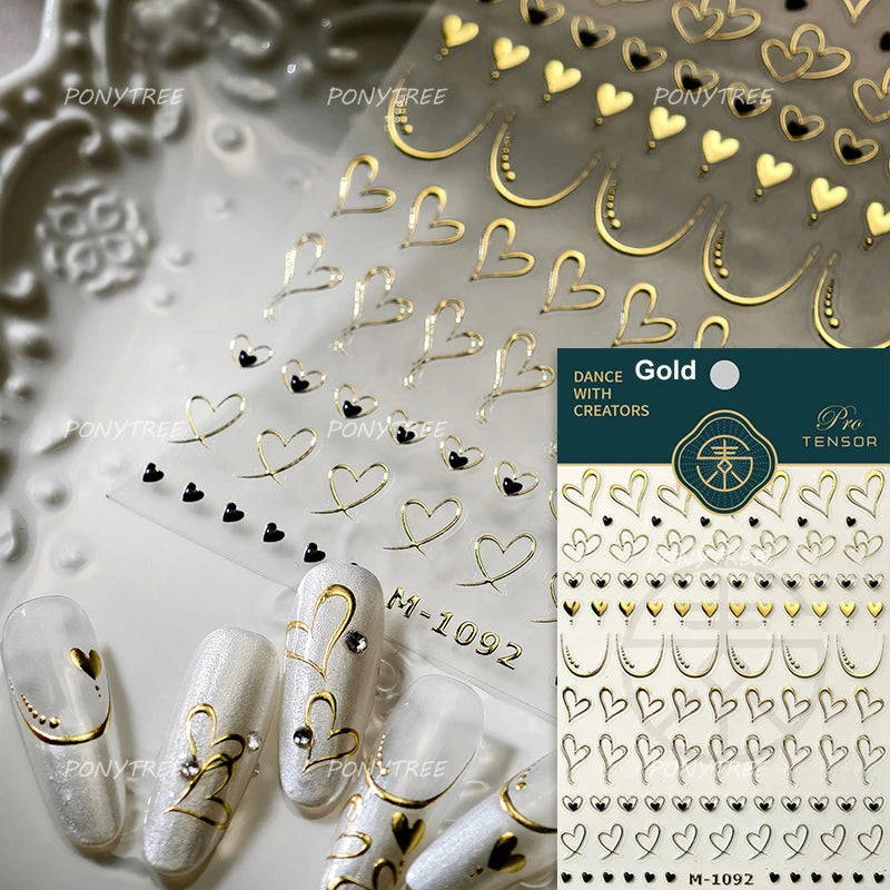 Geometric Lines Star Love Heart Chain Silver Gold Lava Letter Flower Growth Ring Number 5D DIY Nail Art Stickers Manicure Decals