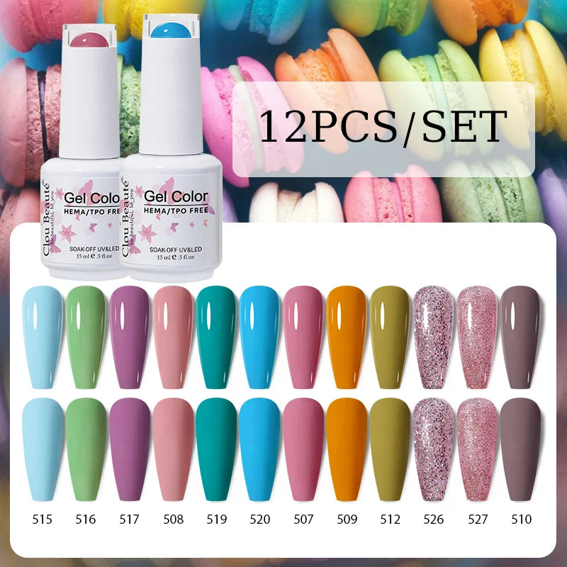 Clou Beaute 12pcs Gel Nail Polish Manicure Set Color 15ml White Glass Bottle Nail Art Kit Vernis Semi Permanent Nail Art Varnish