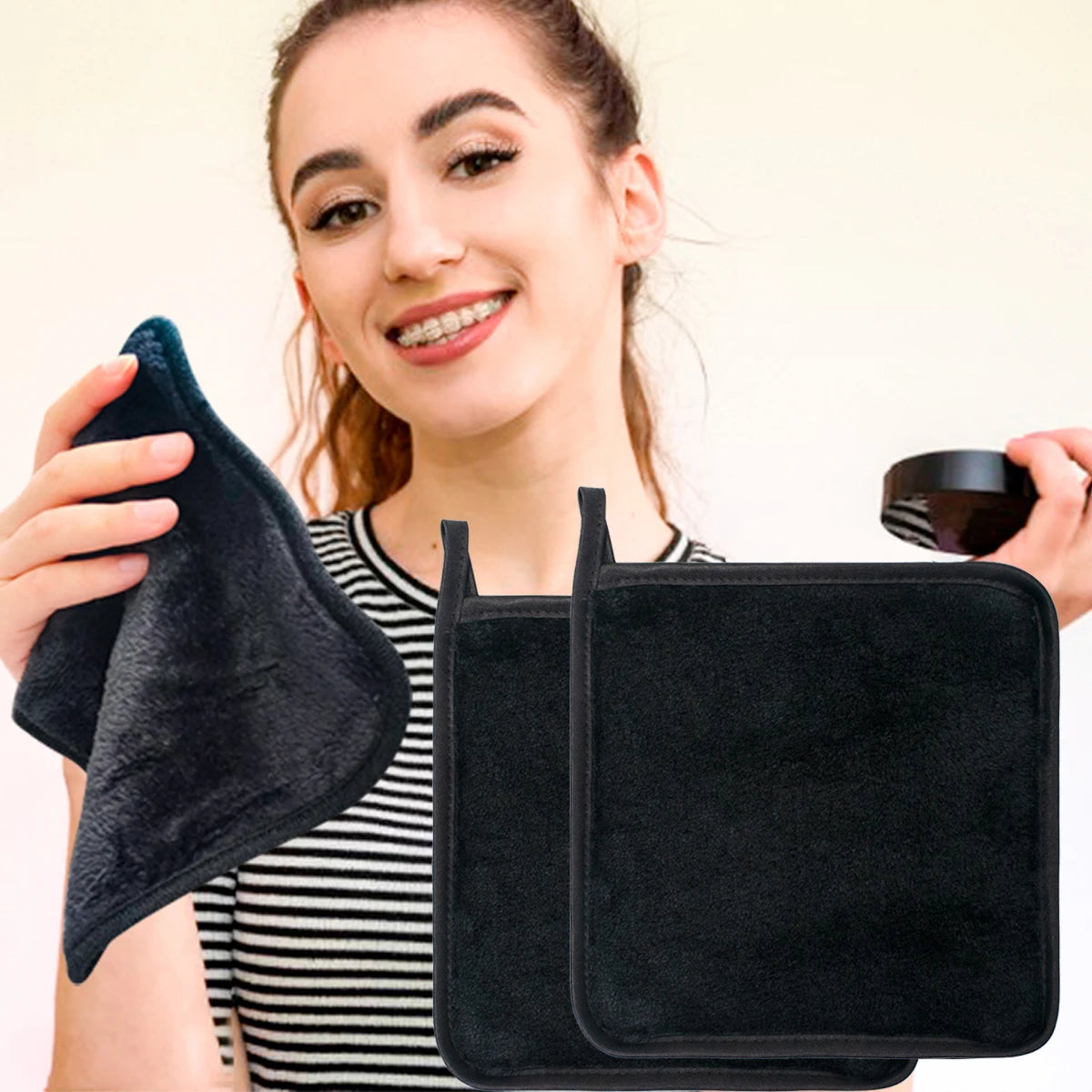 2Pc 15cm Square Makeup Remover Cloth, Makeup Towels Face Washcloth, Makeup Remover Pads Reusable Washable