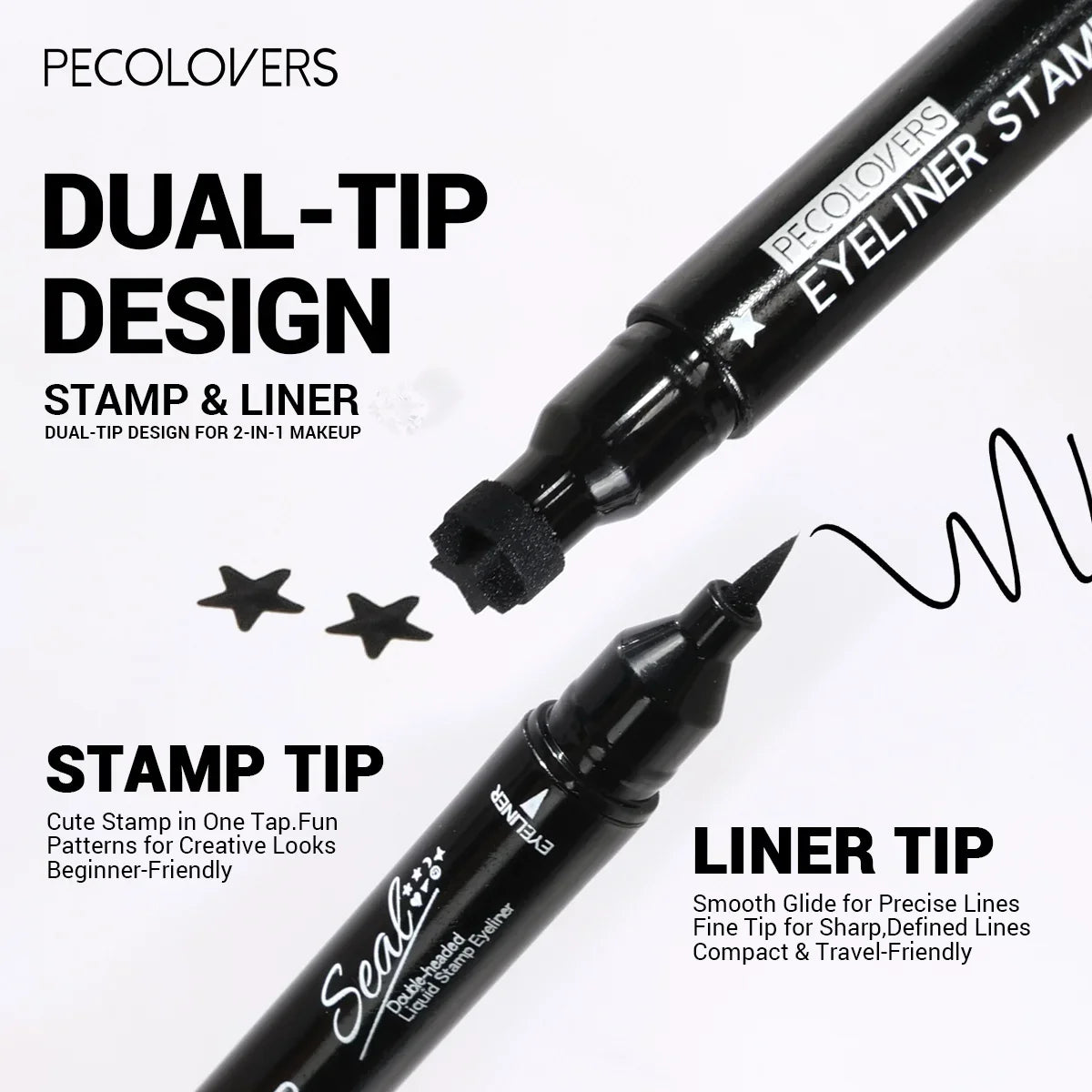 7PCS/SET Double Head Moon Star Heart Flower Liquid Eyeliner Pen Black Stamp Makeup Seal Eyeliner Pencil Waterproof Cosmetic