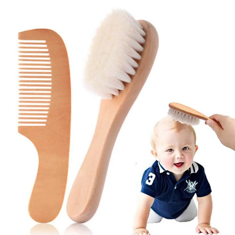 2pcs Baby Hair Comb and Brush Set Baby Care Hair Soothing Hair Brush Beech Soft Wood Comb Newborn Massager Baby Shower Gift