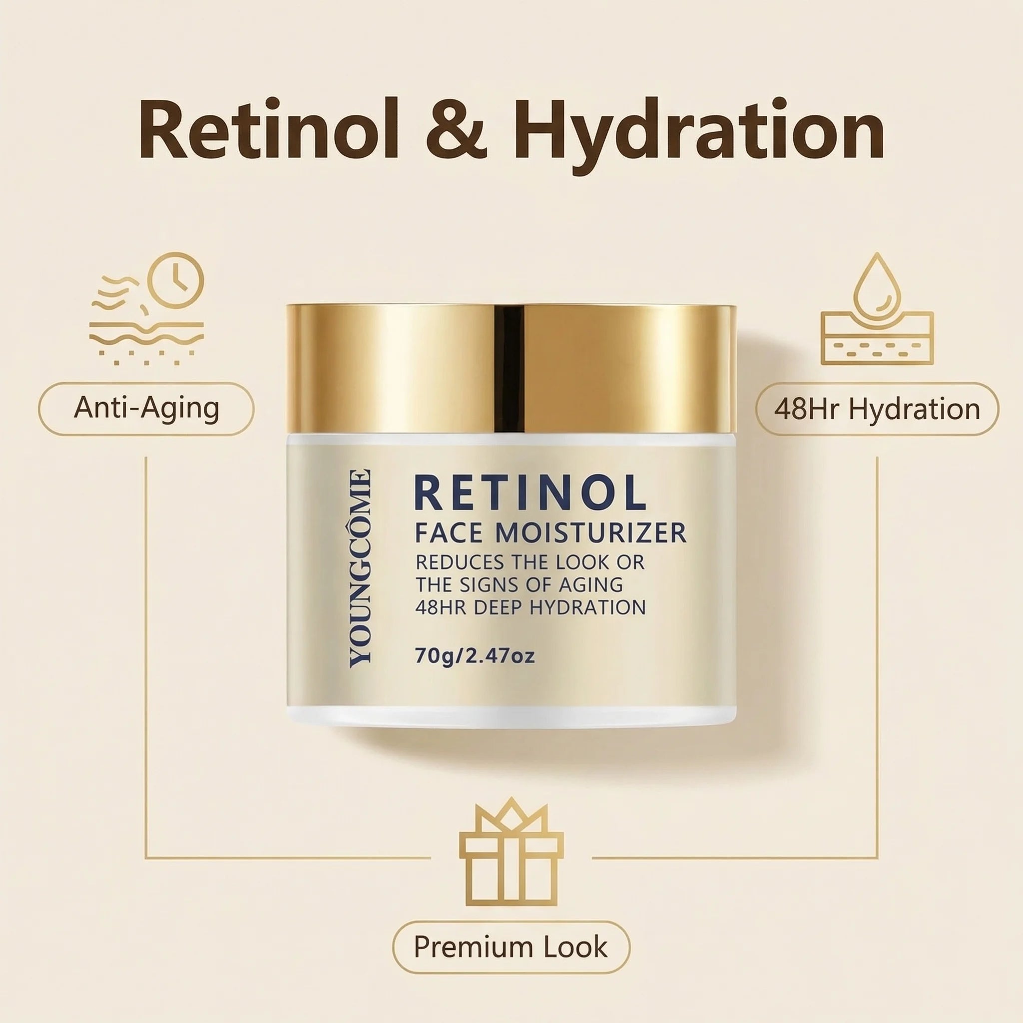 Retinol Hydration Daily Face Moisturizer with Hyaluronic Acid, Brighten skin Reduces the look of Skin Care 1.41/2.47oz