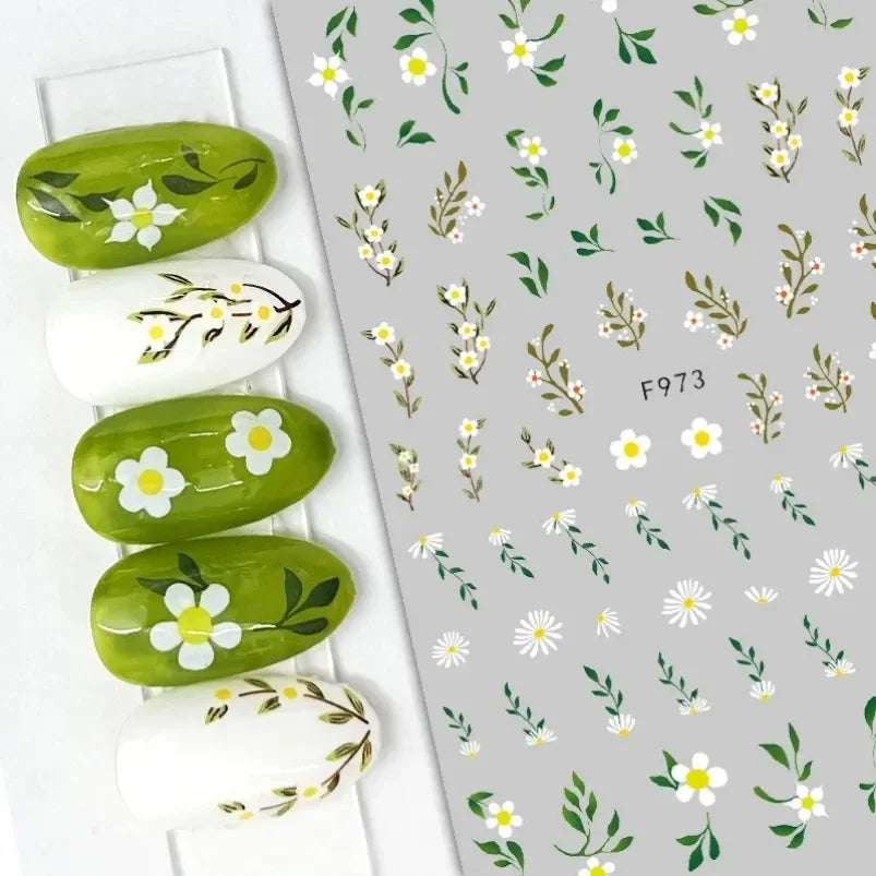 Cherry Blossom 3D Nail Stickers White Flower Petals Nail Art Decals Elegant Wedding Design Spring Sakura Manicure Slider Decor