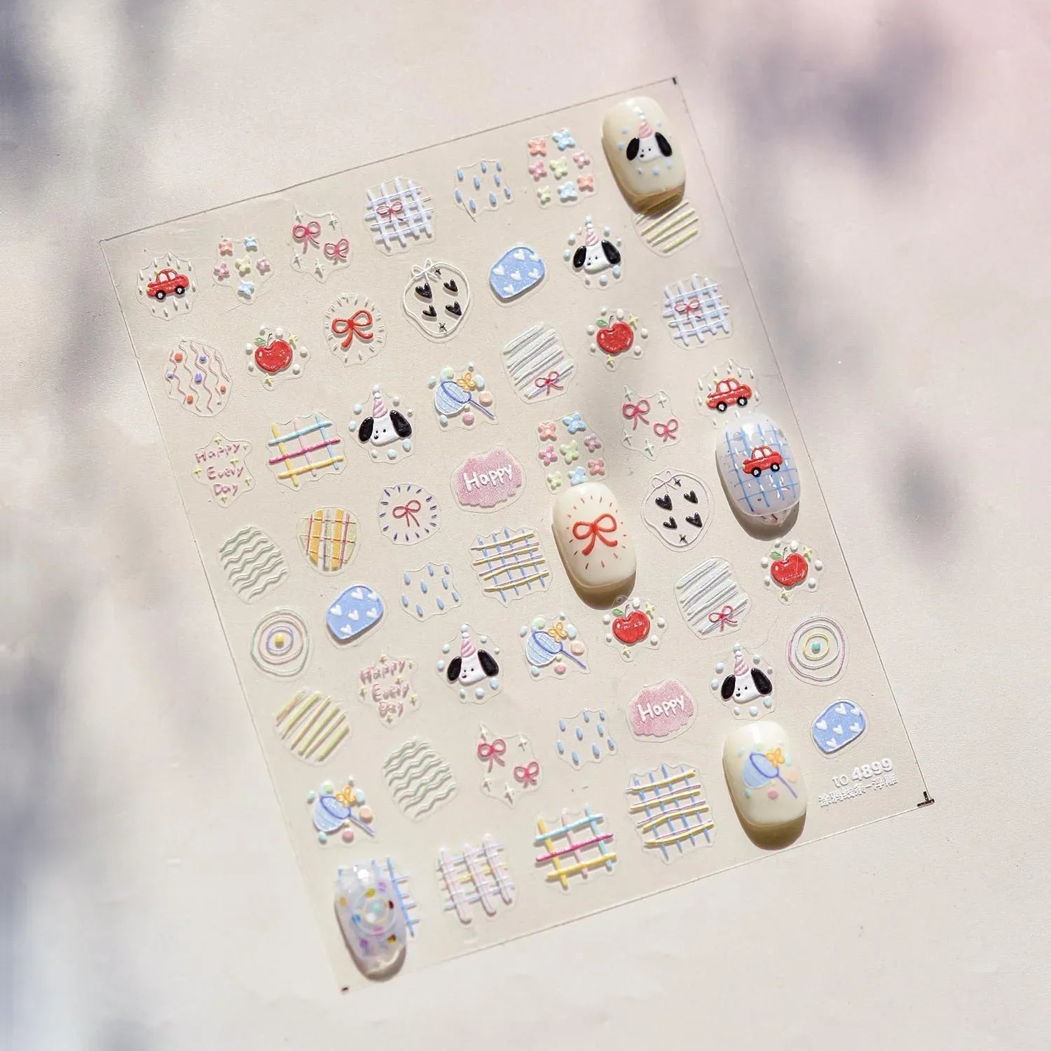 Colorful Balloon Cute Puppy Flower Cherry Bowknot Love Happy Dog Animal Self Adhesive Nail Art Sticker Decoration Manicure Decal