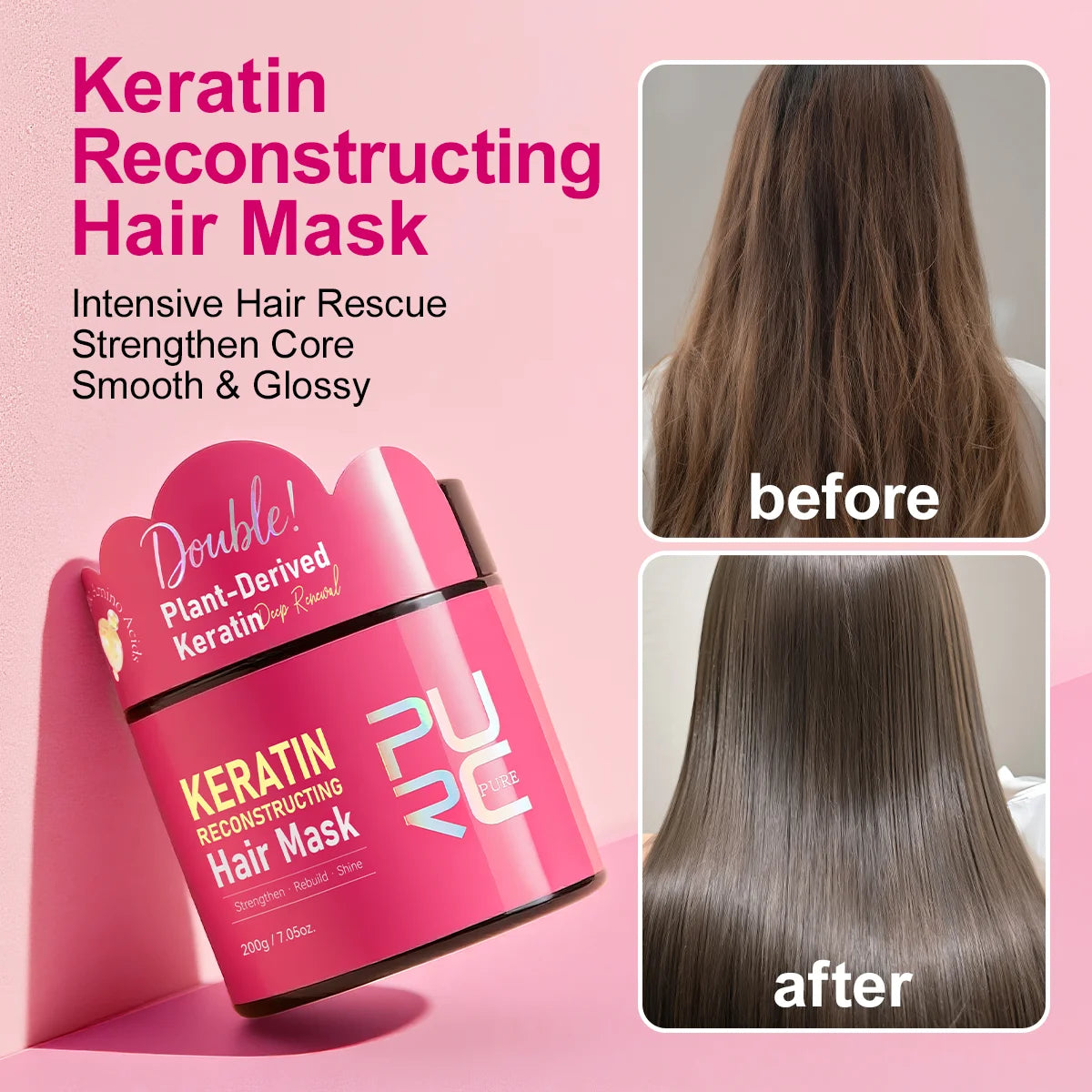PURC Double Keratin Hair Mask Professional Smoothing Glossy Hair Keratine Straightening Cream Soften Hairs Treatment Repairing