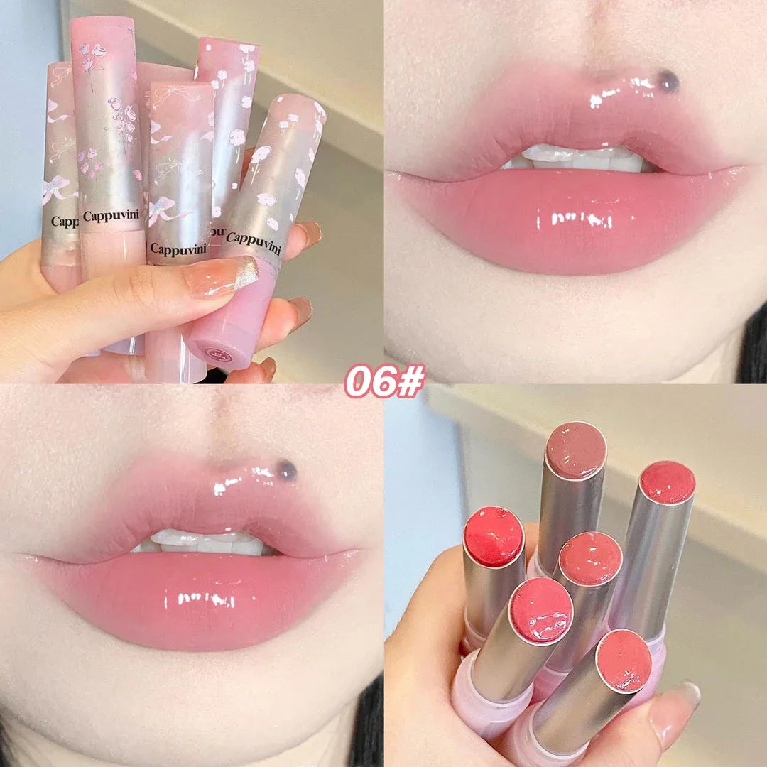 Floral Mirror Glass Solid Lip Gloss Water Light Round Tube Lipstick Clear Oil Jelly Lip Glaze Natural Nude Moisturizing Lip Tint