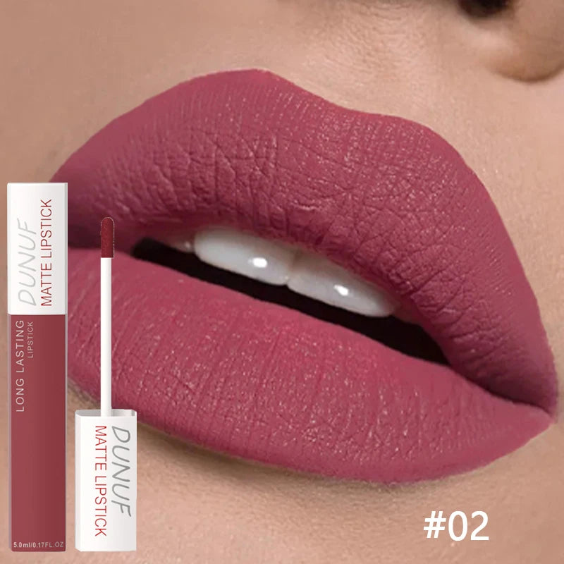 8 Color Easy To Apply Velvet Matte Lip Glaze Waterproof Lasting Liquid Lipstick Red Brown Non Stick Cup Matte Lip Gloss Cosmetic