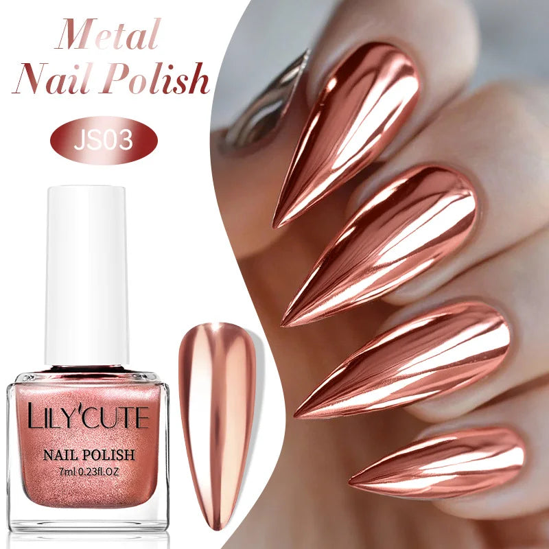 LILYCUTE 7ML Super Bright Silver Metallic Nail Polish No Need Lamp Quick Dry French Style Glass Bottle Manicure Nail Art Varnish