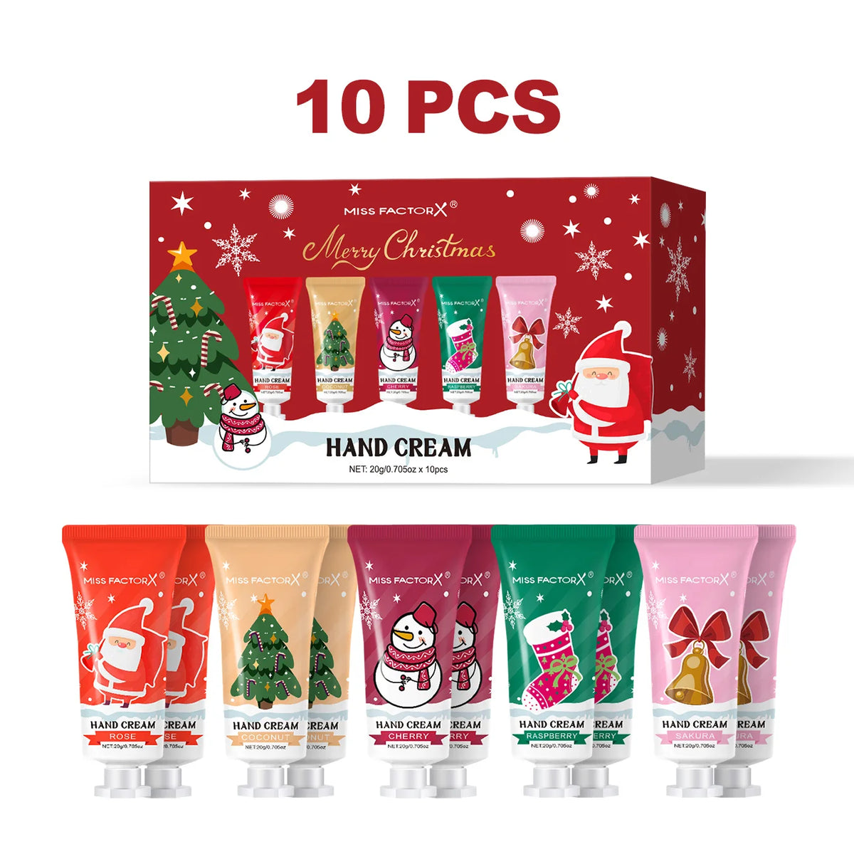 10 piece set of 5 different fragrances of Christmas hand cream - moisturizing and nourishing, suitable for dry skin