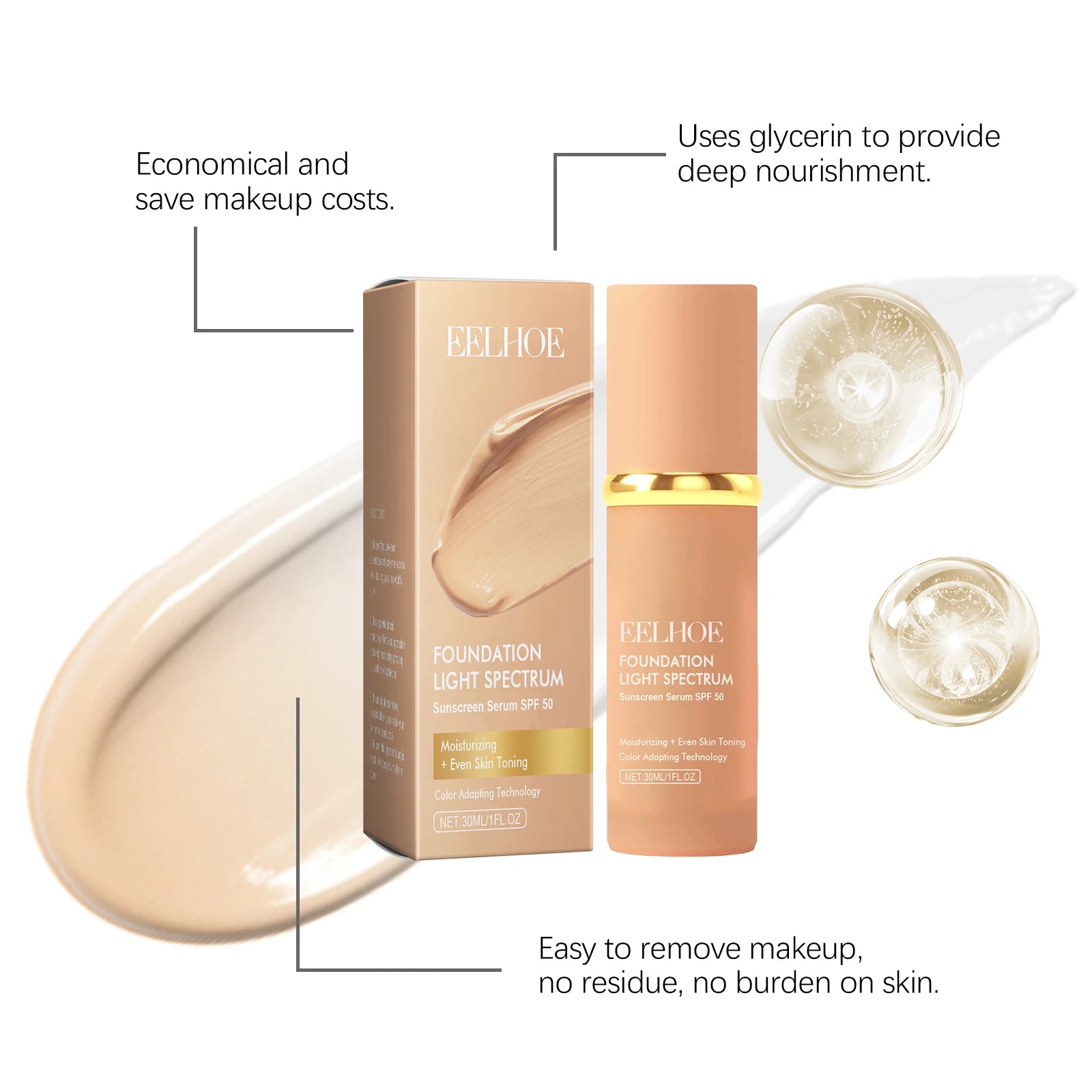 4 in 1 Color Changing Foundation Liquid with SPF 50 - Moisturizing Medium Full Coverage Concealer Daily Waterproof & Sweatproof